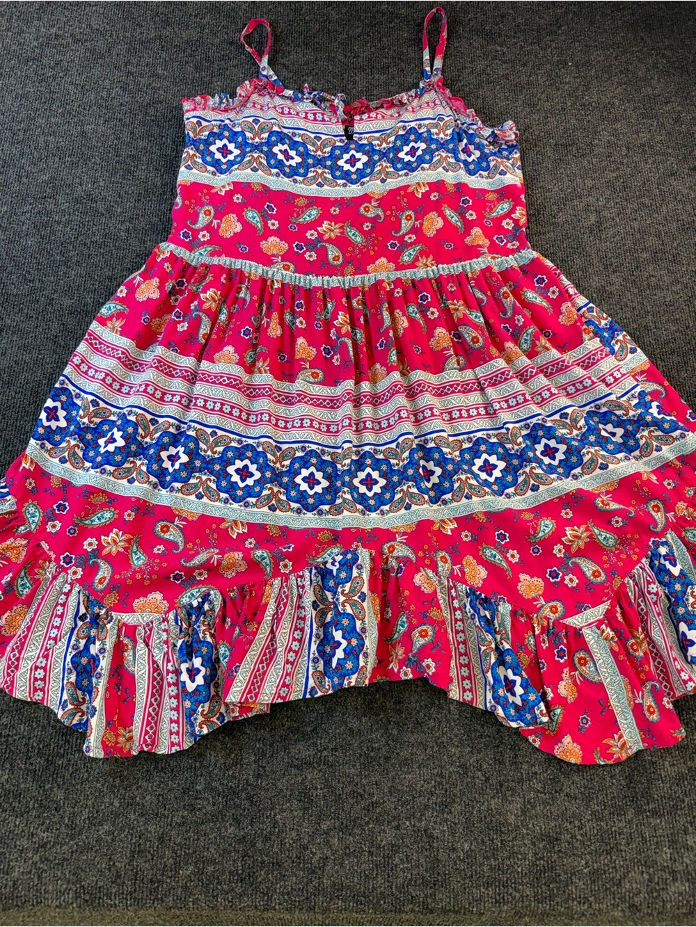 Bright Pink Wrangler Printed Cotton Tiered Dress